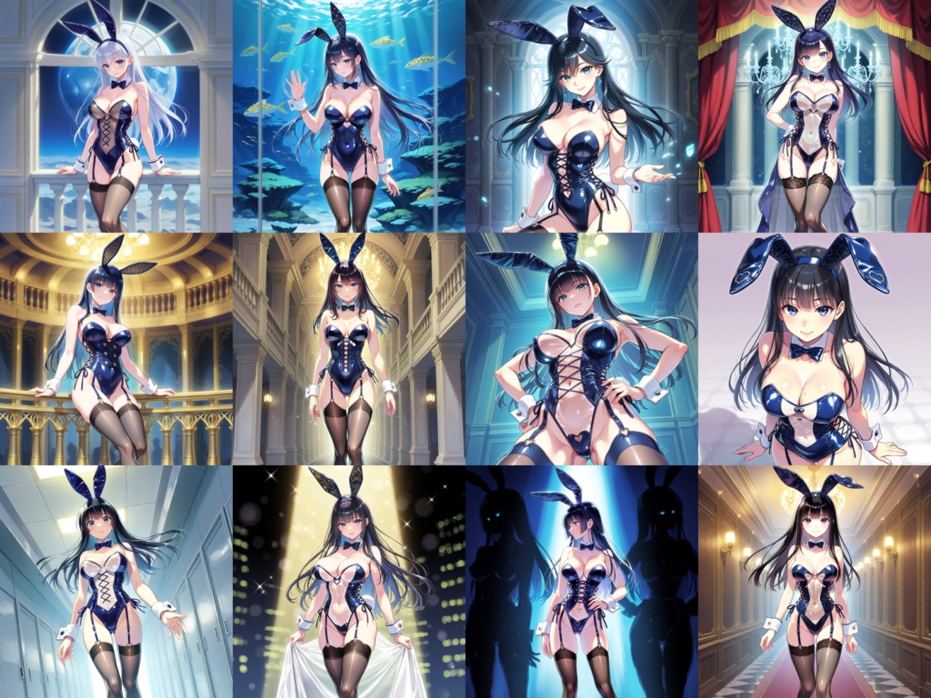 【Anima Base V1向け】紺色グロッシーバニー衣装 プロンプト集100種