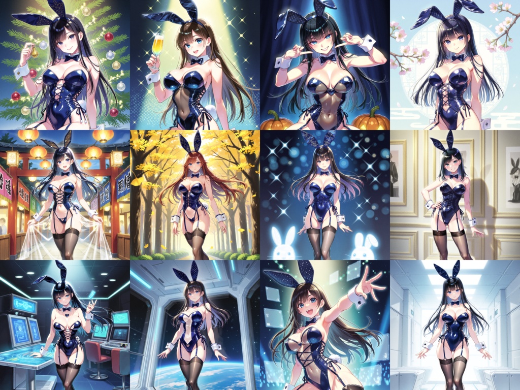 【Anima Base V1向け】紺色グロッシーバニー衣装 プロンプト集100種