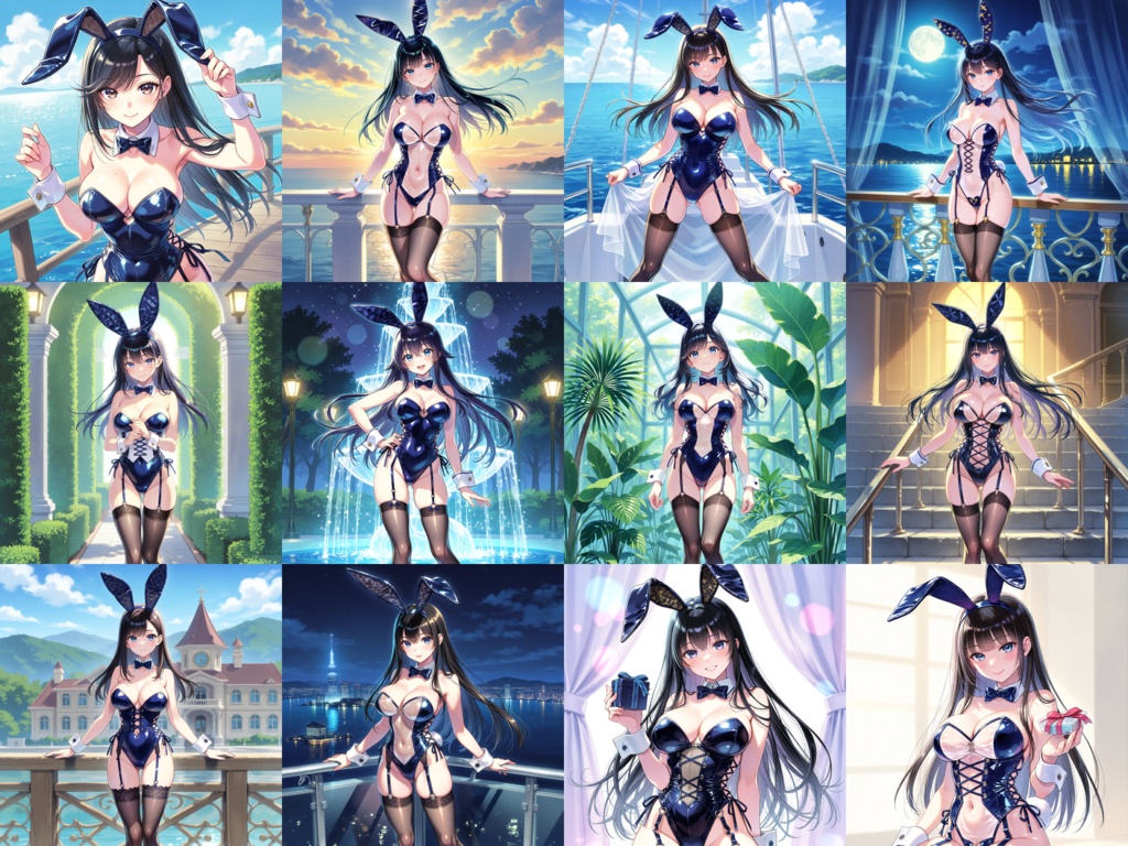 【Anima Base V1向け】紺色グロッシーバニー衣装 プロンプト集100種