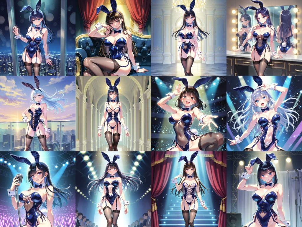 【Anima Base V1向け】紺色グロッシーバニー衣装 プロンプト集100種