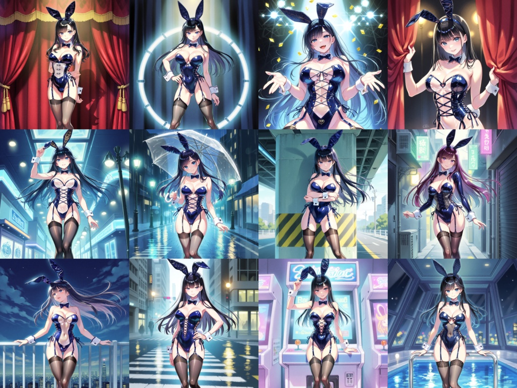 【Anima Base V1向け】紺色グロッシーバニー衣装 プロンプト集100種