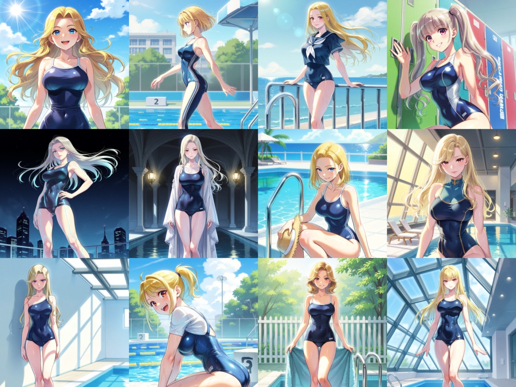 【Anima Base V1向け】スクール水着ファッション イラストプロンプト100種