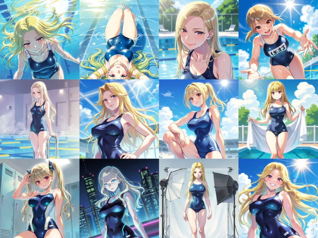 【Anima Base V1向け】スクール水着ファッション イラストプロンプト100種