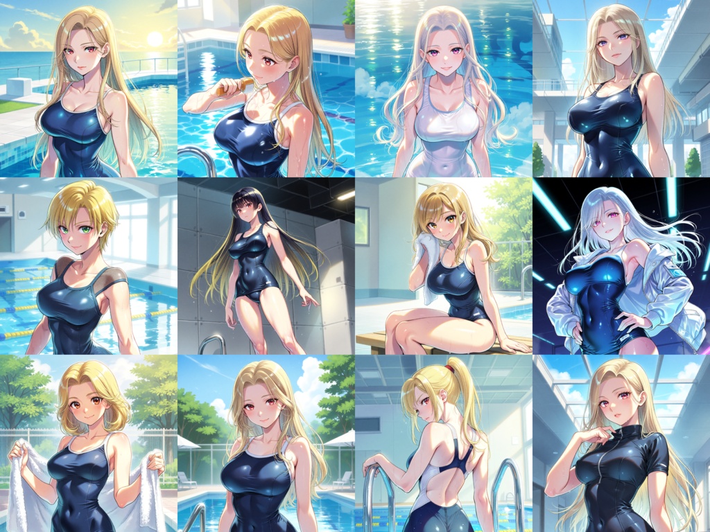 【Anima Base V1向け】スクール水着ファッション イラストプロンプト100種