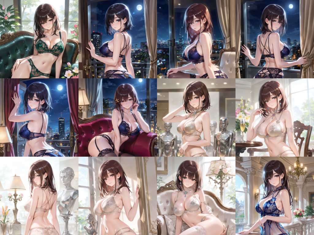 【Anima Base】高級ランジェリー広告風 AIイラストプロンプト集100選