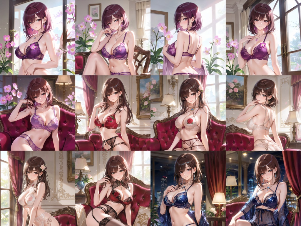 【Anima Base】高級ランジェリー広告風 AIイラストプロンプト集100選