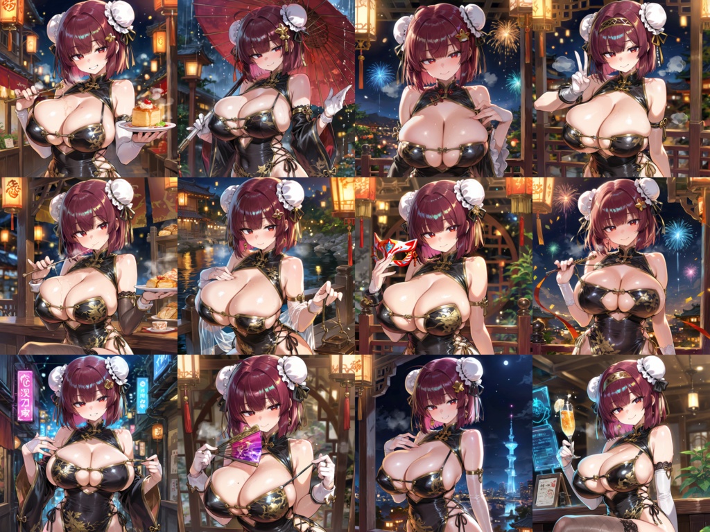 【Anima Base向け】妖艶チャイナドレス イラストプロンプト集100(衣装イメージ固定、構図ポーズ違い))