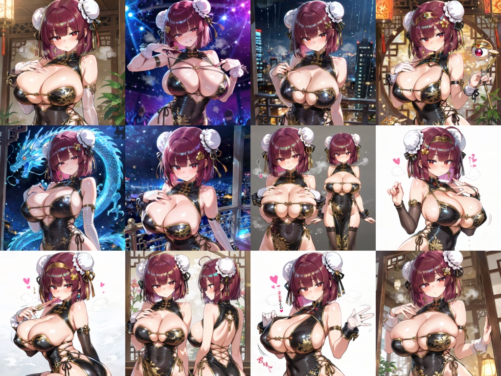 【Anima Base向け】妖艶チャイナドレス イラストプロンプト集100(衣装イメージ固定、構図ポーズ違い))