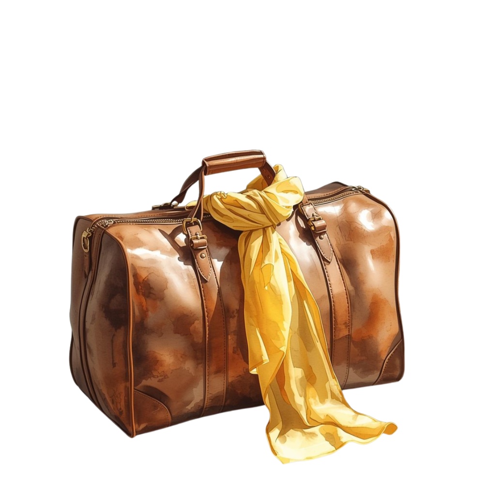 黄色のアンティーク風 水彩旅行クリップアートセット(全9種類/PNG)