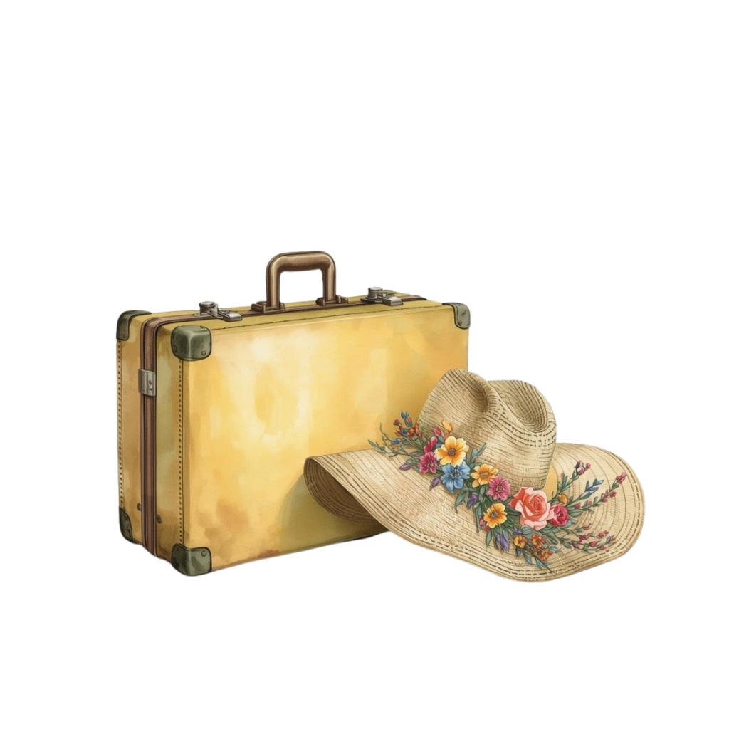 黄色のアンティーク風 水彩旅行クリップアートセット(全9種類/PNG)