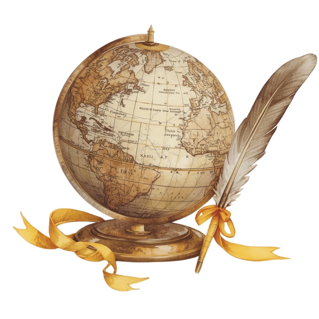 黄色のアンティーク風 水彩旅行クリップアートセット(全9種類/PNG)