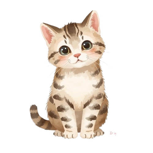 水彩風かわいい猫クリップアートセット(PNG/10種類)