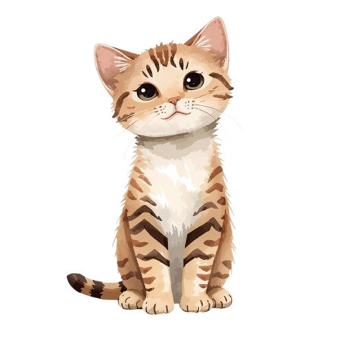 水彩風かわいい猫クリップアートセット(PNG/10種類)