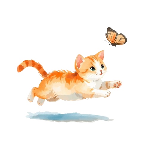 水彩風かわいい猫クリップアートセット(PNG/10種類)