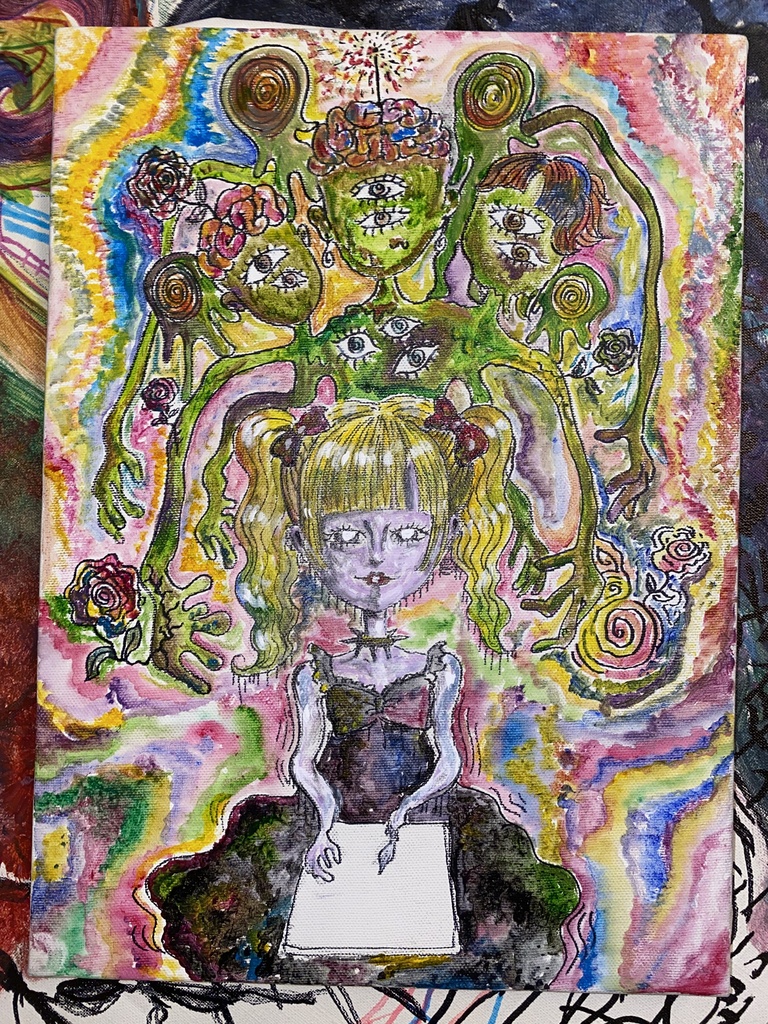 【アクリル絵画】だれかが器を借りにくる