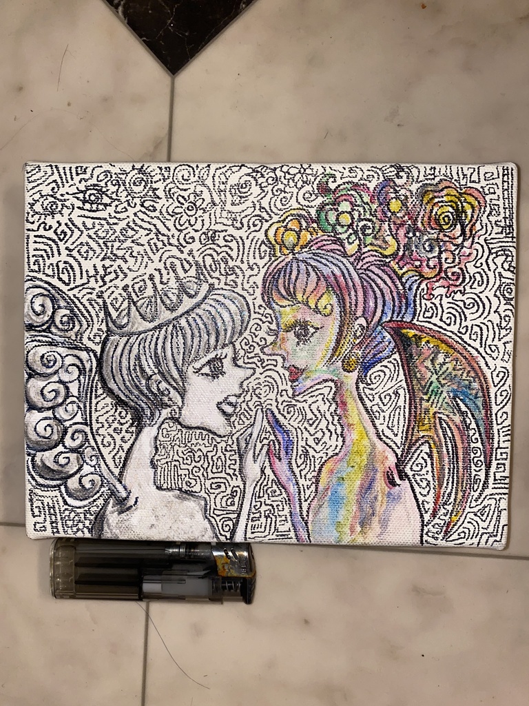 【アクリル絵画】天使と悪魔の密会