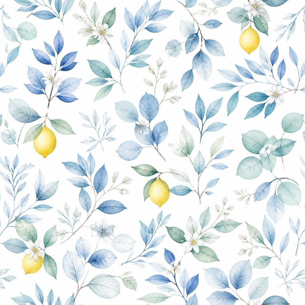 Lemon & Blue Botanical｜水彩レモンとブルーのボタニカル デジタルペーパー12枚セット