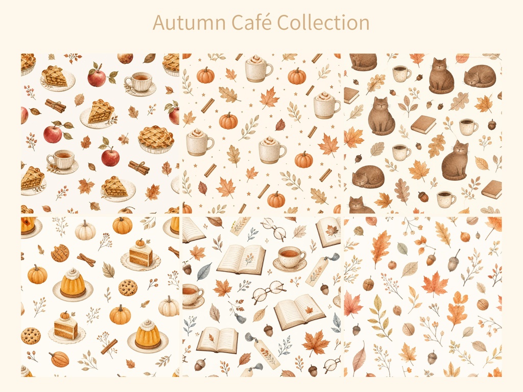 ― 秋の午後を楽しむ水彩デジタルペーパー ― Pumpkin Latte & Books