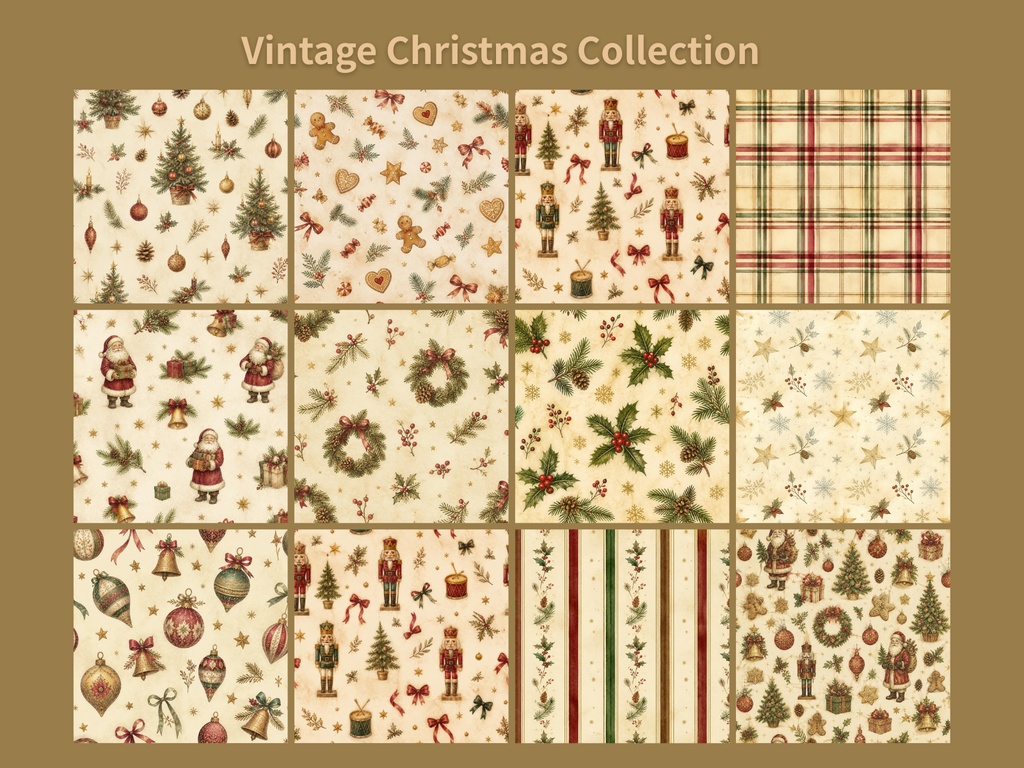 🎄 Vintage Christmas 海外風クリスマス・デジタルペーパー12柄