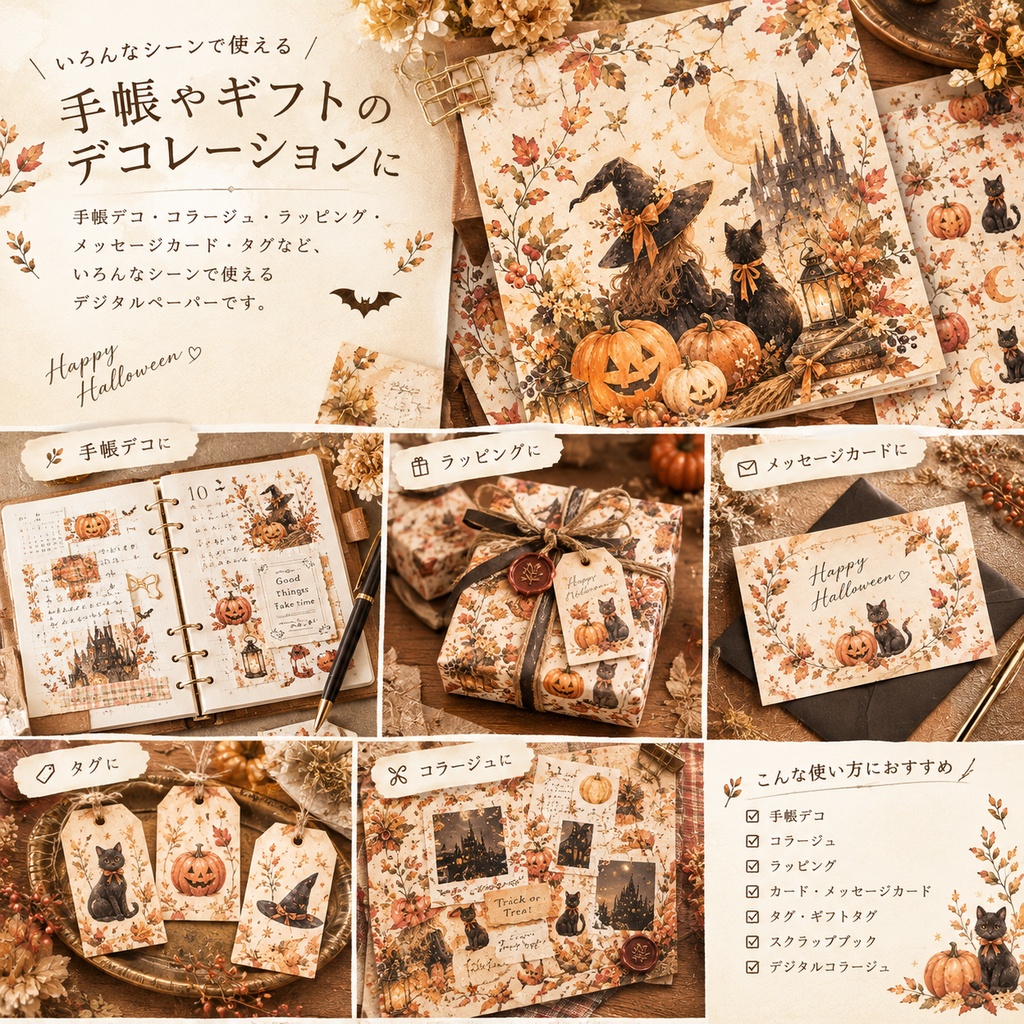 Vintage Halloween|大人かわいいハロウィン 水彩デジタルペーパー12種