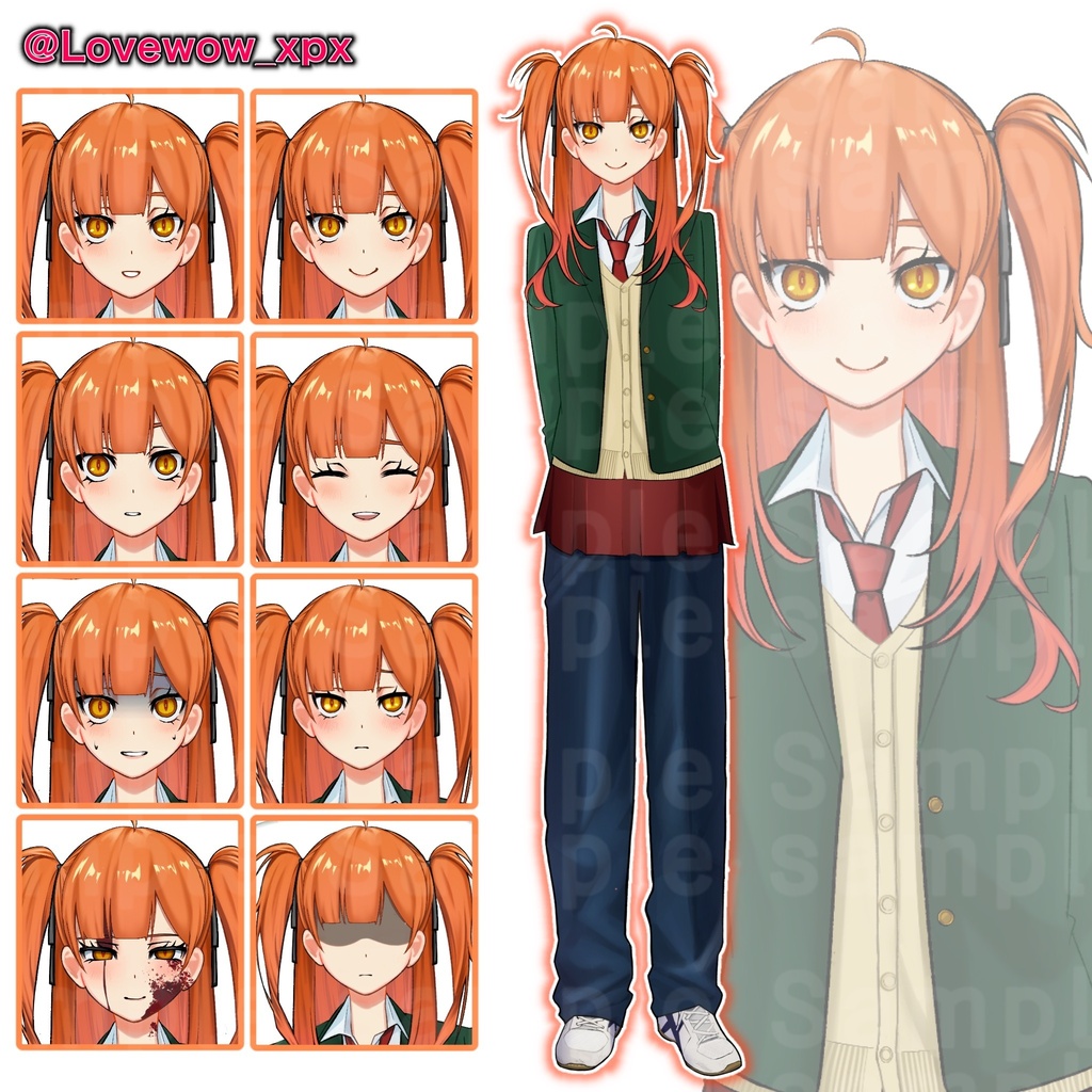 【無料有】立ち絵素材_ツインテール_制服_全身