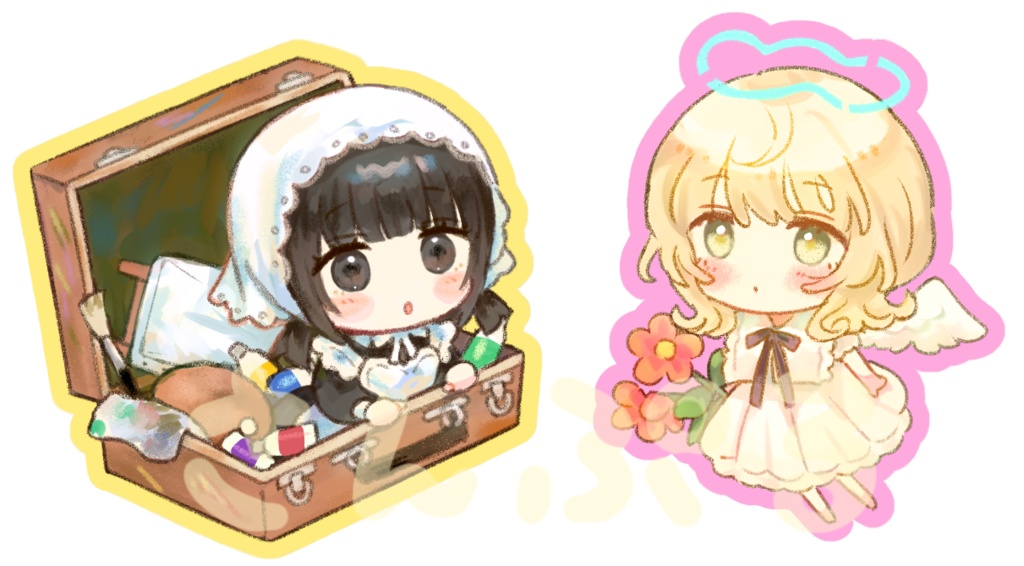 天使ちゃんとメイドさんのミニアクリルキーホルダー