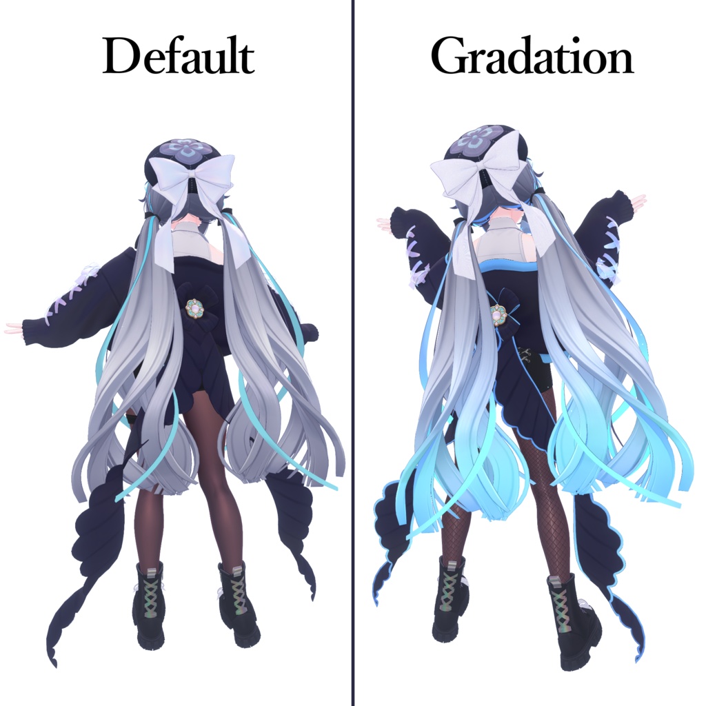 【ラムネ専用】グラデーション&メッシュヘア+デフォルト改変セット(ストッキング&アウター) -Ramune kura39 Gradation&Mesh Hair-