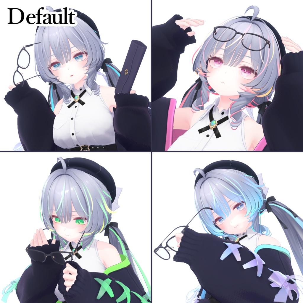 【ラムネ専用】グラデーション&メッシュヘア+デフォルト改変セット(ストッキング&アウター) -Ramune kura39 Gradation&Mesh Hair-