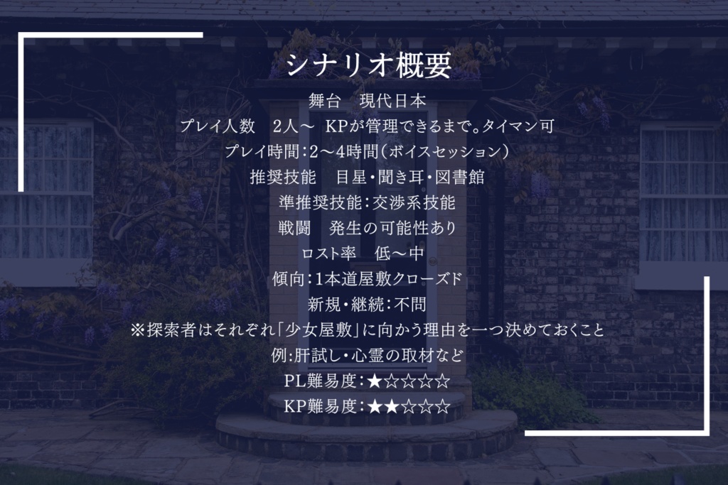 クトゥルフ神話TRPG「少女屋敷」