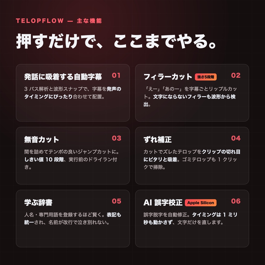 TelopFlow|完全ローカル自動字幕・カット編集
