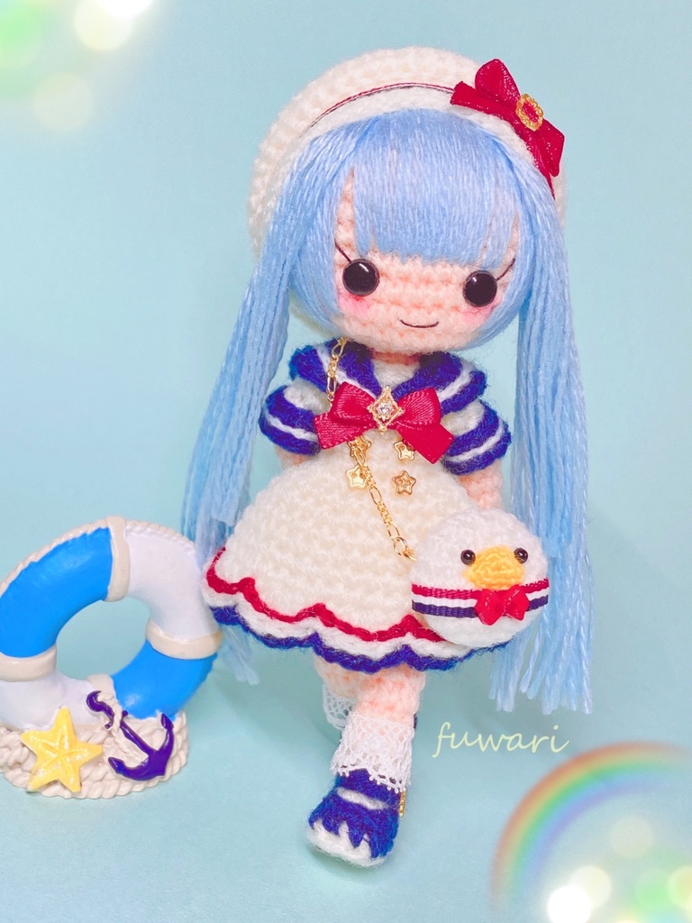🇫🇷夏セーラー服の女の子(通常サイズ村人さん)  &カモメポシェット