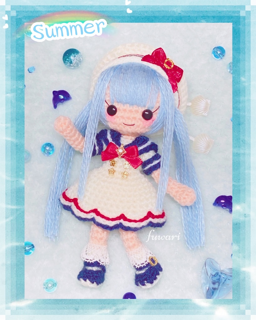 🇫🇷夏セーラー服の女の子(通常サイズ村人さん)  &カモメポシェット