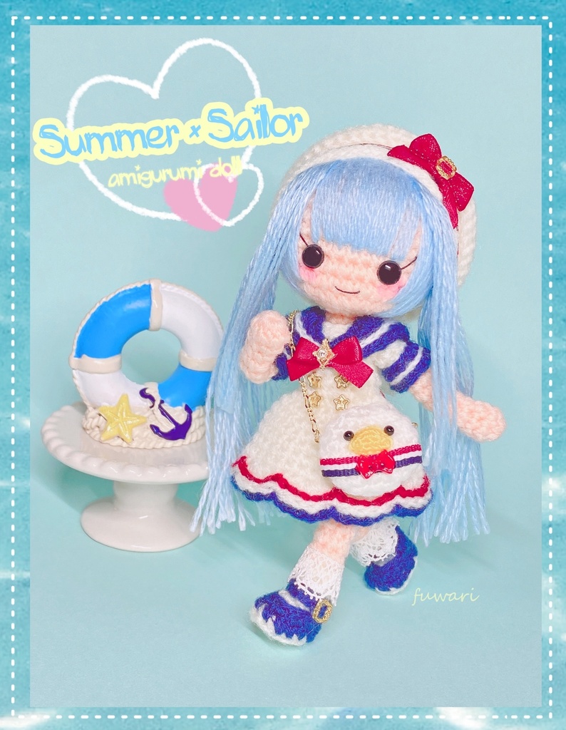 🇫🇷夏セーラー服の女の子(通常サイズ村人さん) &カモメポシェット