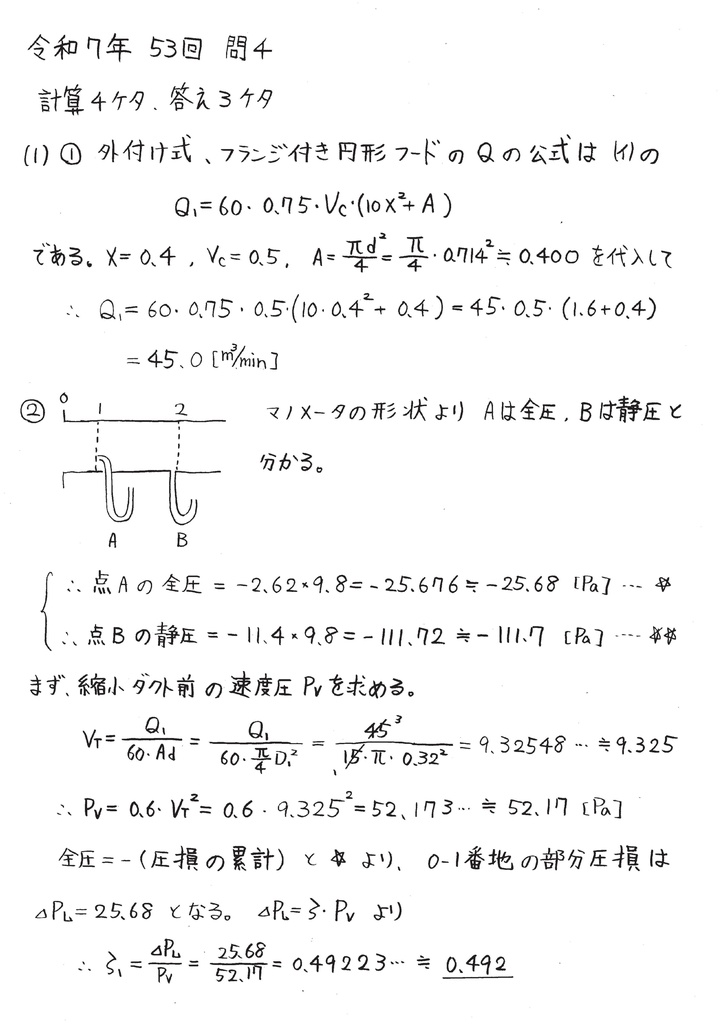 労働衛生コンサルタント 労働衛生工学問3問4(局所排気) 平成29年～令和7年オリジナル解説