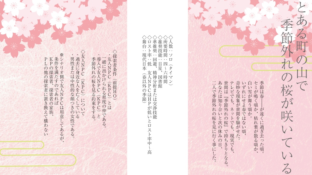 【CoC】桜花爛漫の膝下に(本文無料・素材有料)【SPLL:E197217】