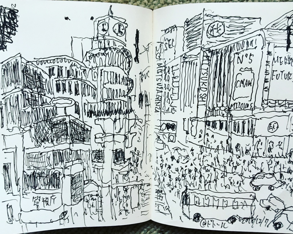 東京・銀座４丁目交差点をスケッチ