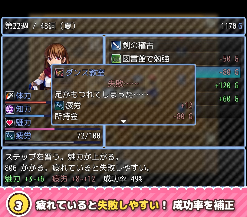 【RPGツクールMZ】育成シミュレーションプラグイン SDY_Raising(スケジュール画面/ステータス/ターン/エンディング分岐)