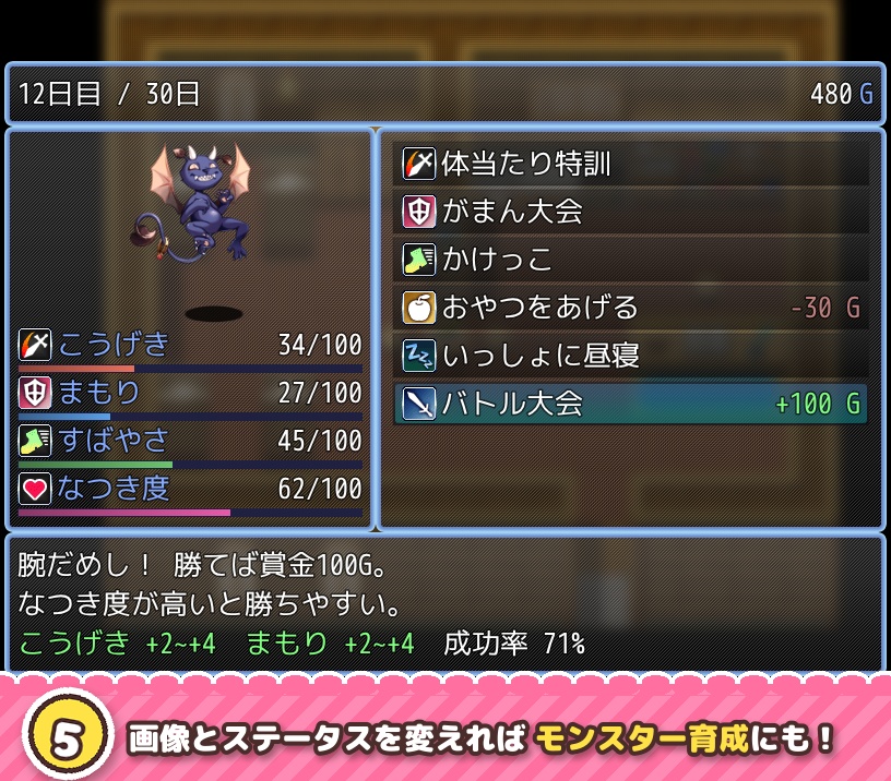 【RPGツクールMZ】育成シミュレーションプラグイン SDY_Raising(スケジュール画面/ステータス/ターン/エンディング分岐)