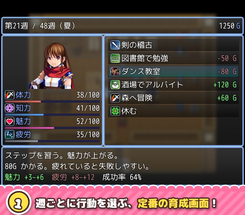 【RPGツクールMZ】育成シミュレーションプラグイン SDY_Raising(スケジュール画面/ステータス/ターン/エンディング分岐)