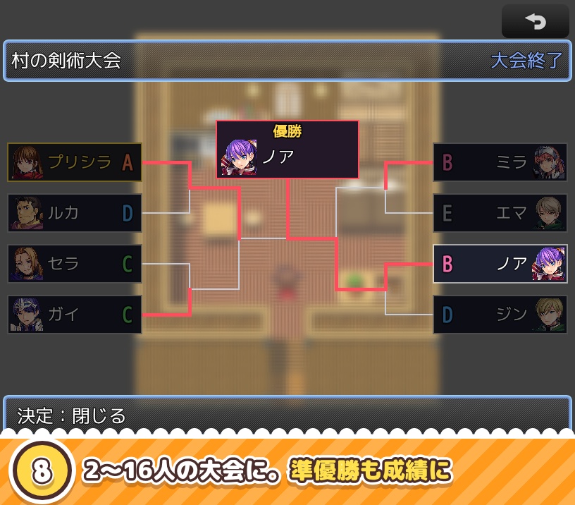 【RPGツクールMZ】トーナメント表プラグイン SDY_Tournament(ランクS〜Eで勝敗/対戦画面/育成と連動)