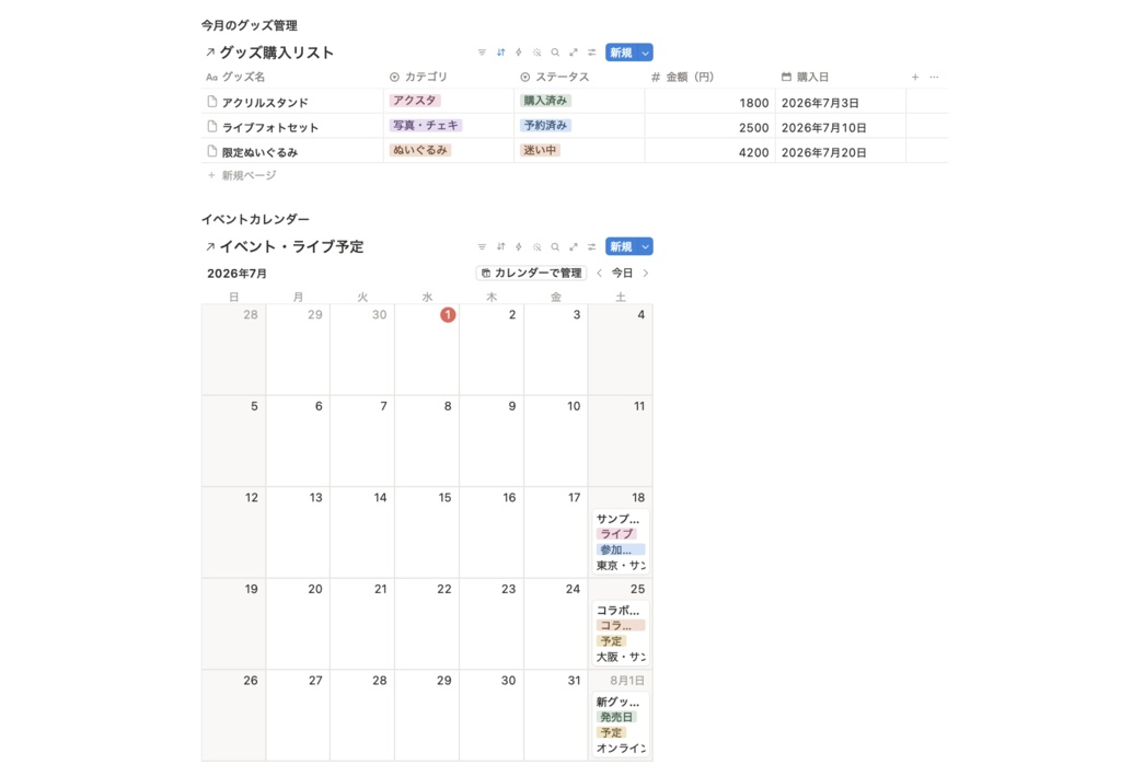 推し活・グッズ・イベント管理プランナー – Notion Template