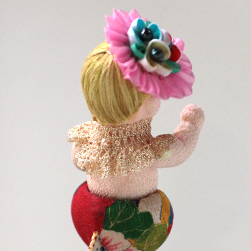 金魚人魚「流水に華」古布ちりめん貼り・創作人形