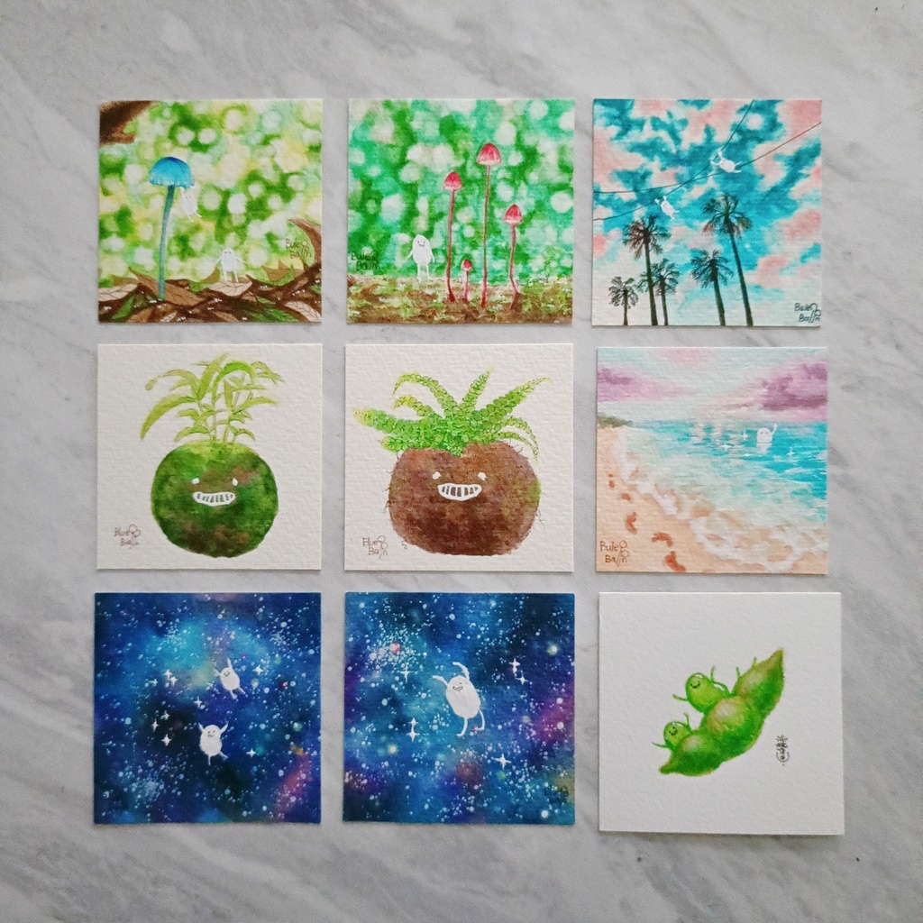 【ミニ原画】コピック白豆ズ(額縁別)