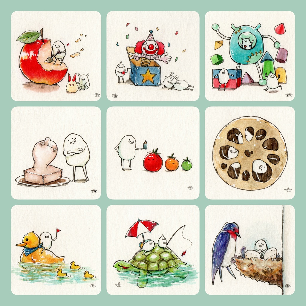 【ミニ原画】しろまめくんとなかまたち