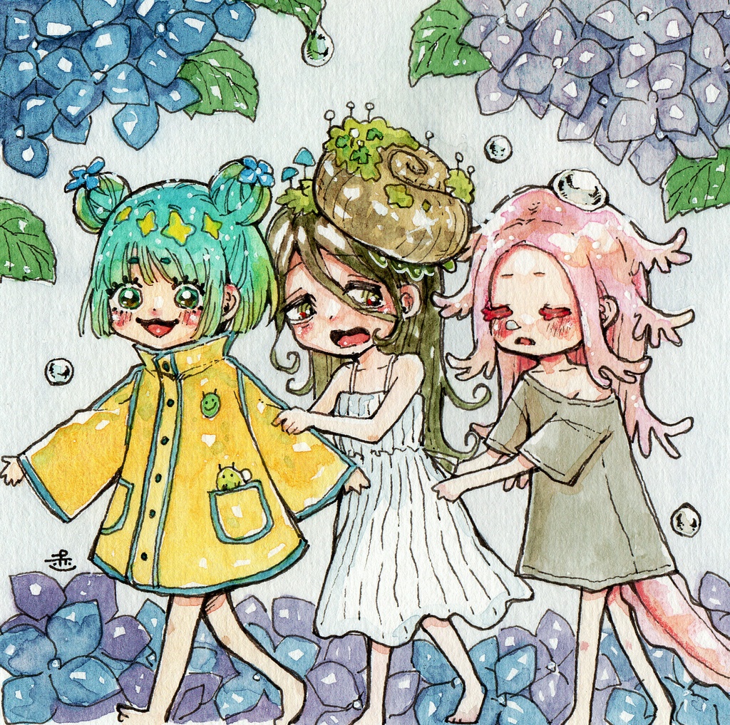 【額装原画】しっとりフレンズと梅雨さんぽ シリーズ