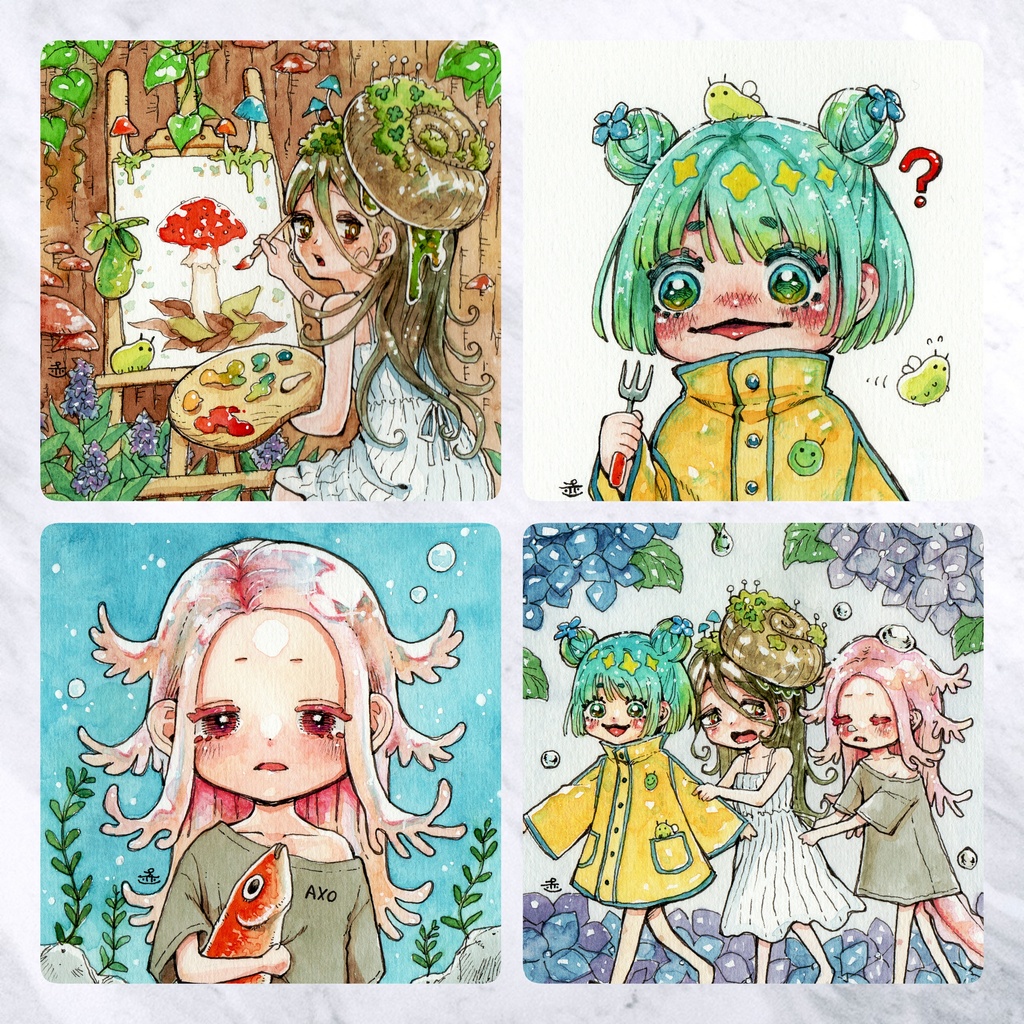 【額装原画】しっとりフレンズと梅雨さんぽ シリーズ