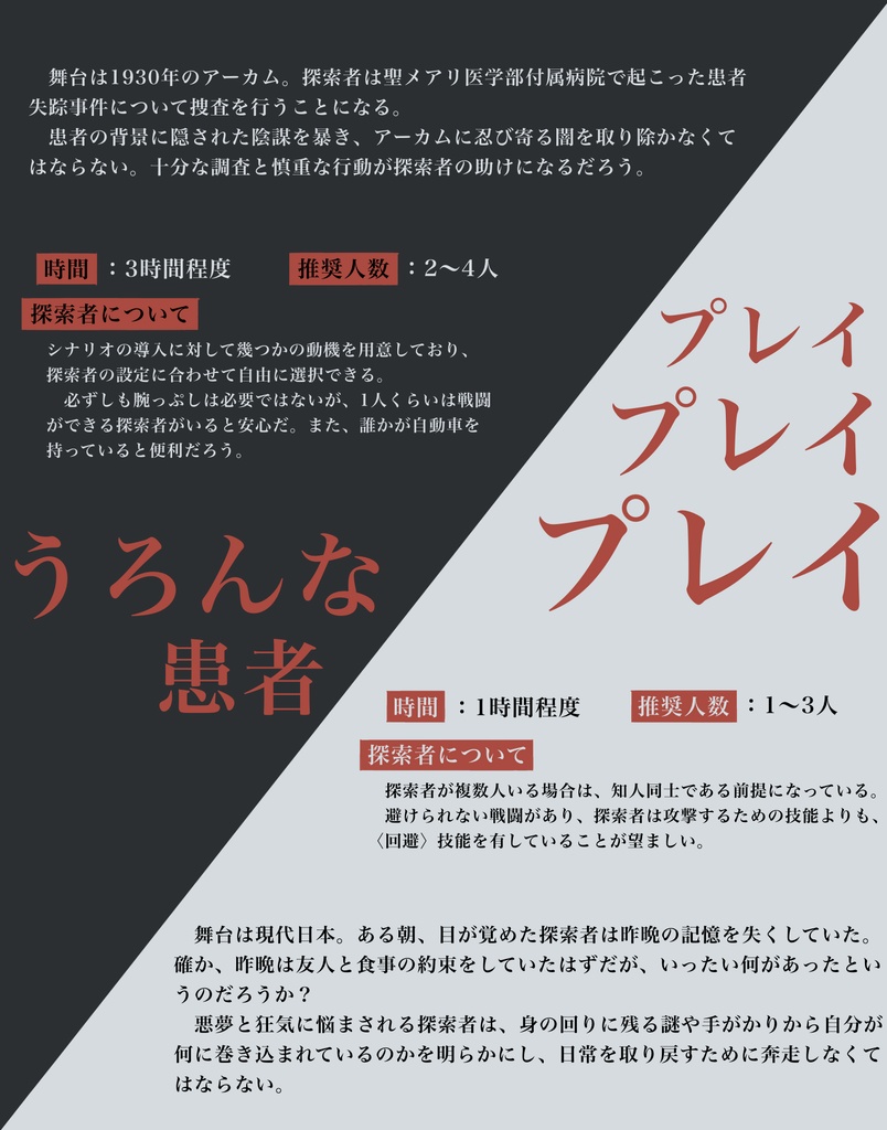 【CoC7版】うろんな患者 ＆ プレイプレイプレイ 🐔