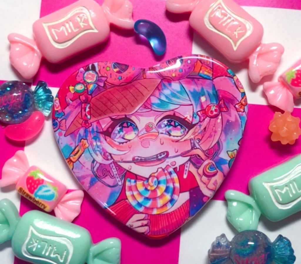 ハート缶バッジ　Candy Panic!