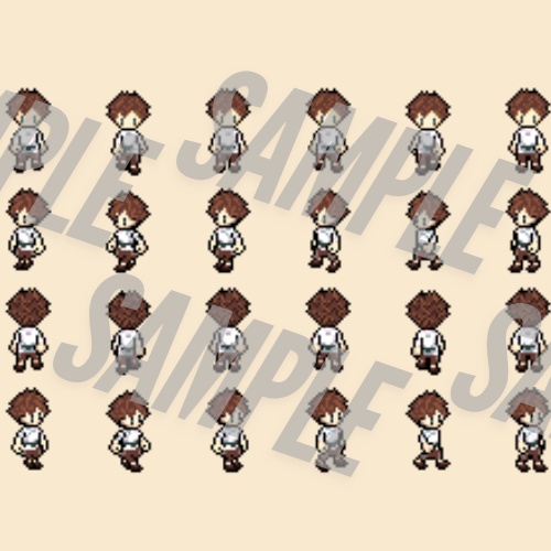 【ドット絵素材)】少年キャラ 4方向歩行&待機アニメ(6フレーム×4方向)ゲーム用スプライトシート【BAKIN】