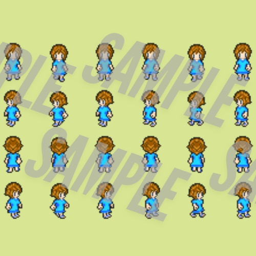 【ドット絵素材】少女10キャラ元データ付き 4方向歩行&待機アニメ(6フレーム×4方向)ゲーム用スプライトシート【特典データ付き】【BAKIN】
